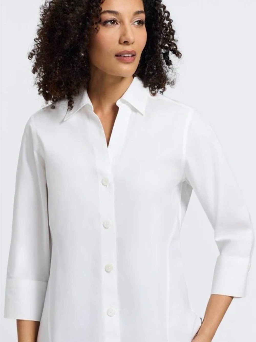 Classic Foxcroft White Button-Front Women's Shirt with V-Neck